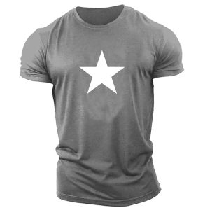 2024 Classic Vintage 3D Five Pointed Star Solid Color Printed T-shirt Casual Super Sports Breathable Mens Short Sleeved T-shirt