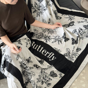 Retro Knitted Butterfly Pattern Blanket Casual Sofa Nap Air Conditioner Cover Rural Homestay Decorative Throw Chinese Style