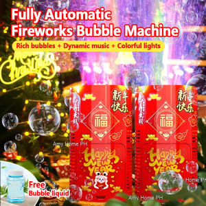 [Music & Colorful Lights] Automatic Fireworks Bubble Machine Rechargeable Bubble Fountain New Year Fireworks Bubble Machine for Party Imitation Fireworks Bubbles Toy for Kids Sale Foam Play Bubbles Maker Machine