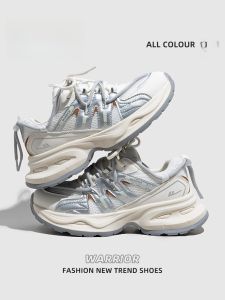 Warrior | รองเท้าผ้าใบลำลองทรงหัวมนสำหรับผู้หญิง รองเท้ากีฬาแบบสวมสบาย ระบายอากาศได้ดี ส้นหนา สีเงิน ฤดูใบไม้ผลิและฤดูใบไม้ร่วง รองเท้าผู้หญิง คอลเลกชั่นใหม่