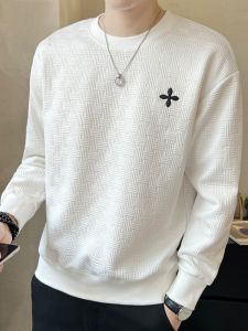 ROMON | Romon Mens Knitted Long Sleeve Sweatshirt Spring Autumn Fashion Brand Round Neck Embroidered T-shirt Loose Fit Urban Style