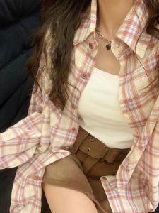 Cream Universe Japanese Style Contrast Color Check Thin Shirt Coat Womens Korean Ins All-Matching Shirt Spring & Fall New Arrival
