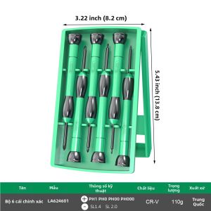 LAOA | LAOA 6 Bộ Tua Vít Chính Xác CR-V Từ Tính Đầu Trượt Ốp Lưng Chống Trơn Trượt Mini Bộ Dụng Cụ Sửa Chữa Cho Điện Thoại Đồng Hồ Điện Tử PH000-SL1.4