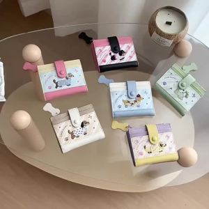 PU Leather Dachshund Embroidered Short Wallet Dopamine Color Cartoon Dog Coin Purse PU Zipper Small Item Bag Women Girl