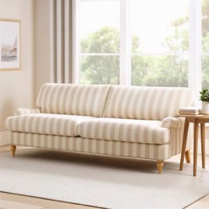 Rustic Wooden Fabric Sofa Straight Row Stripe American Mid-Century Combination Sofa Adult Suitable Medium Hardness Mattress