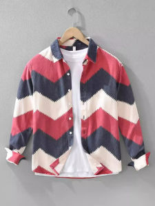 High-End Color Block Long Sleeve Mens Casual Shirt Loose Fit Spring Autumn New Style Japanese Retro Fashion Breathable Polyester