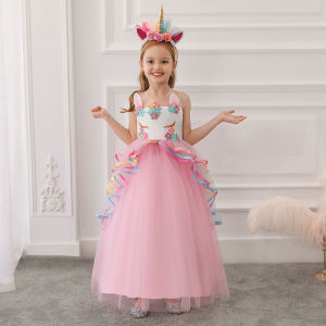 lontakids Unicorn Dress for Girls Unicorn Costume Pageant Princess Party Birthday Long Gown with Unicorn Headband