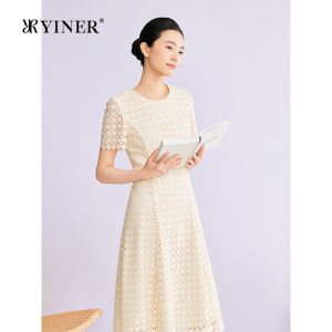 YINER | Elegant Lace Round Neck Waist-accentuating Dress