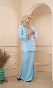 【KOLEKSI BAJU RAYA】KURUNG MODERN WARNA BABY BLUE DEWASA & BUDAK SEPASANG - BAJU RAYA SEDONDON ( B002KM ) KMB / SFBB