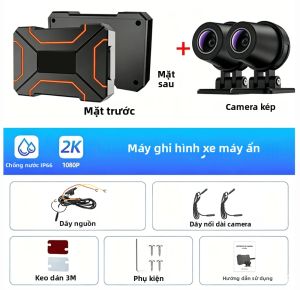 Camera Hành Trình Xe Máy HD 2K/1080P Mới Camera Kép WiFi Chống Nước Tích Hợp Camera Hành Trình Cho Xe Đạp Xe Máy Có Chức Năng Nhìn Đêm