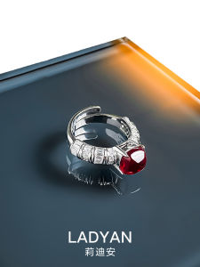 Lidiyan Red Ruby Embedded Ring for Women Unique Open Style Fashionable New Year Lucky Wealth Attracting Precise Stylish Jewelry