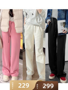 Warm Air Layer Fleece Lined Straight Leg Wide Leg Casual Pants Toothpick Style High Waist Cotton Blend Womens Pants