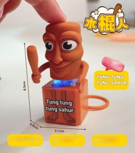 2025 Tralalero Tralala Tungtungtung Wooden Stick Man Button Keychain with Luminous Pendant - Anime Peripheral Decor Gift Toys