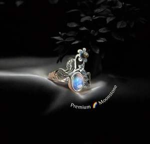 Natural Genuine | Loveau Jewel • Premium Moonstone Ring with Rainbow Sheen • S925 | Adjustable • India 🇮🇳