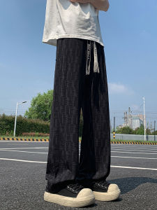 กางเกงลำลองชายผ้าไหมน้ำแข็งสไตล์อเมริกันบางสบายๆ แห้งเร็ว ทรงตรง หลวม ยาวถึงพื้น กางเกงขายาวสำหรับเล่นกีฬา