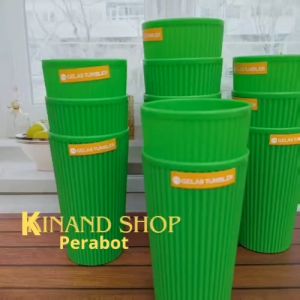 1 LUSIN Gelas minum PLASTIK TRUBBLE PLASTIK ULIR BAMBU TEBAL