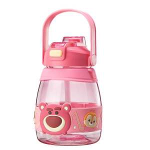 Bình Nước Hình Gấu Dâu Và Disney chính hãng cao cấp Dung Tích 1000ml [Tặng Kèm Ống Hút Dây Đeo]