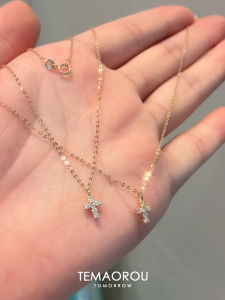 Mini S925 Pure Silver Full Diamond Cross Pendant Necklace for Women Fine Gold Color Sweater Chain Clavicle Chain Fashion Jewelry