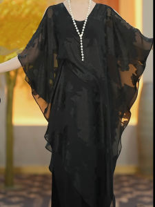 Elegant Long Summer 2024 Chinese Style Floral Embroidery Batwing Sleeve Draped Luxury Fashionable Loose Fit Midi Dress