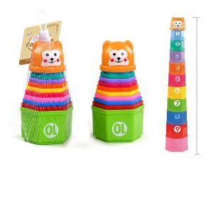 Kids Educational Fun Cartoon Animal Geometric Shape Layers Hourglass Stacked Cup Straw Color Science and Education Bath Toys