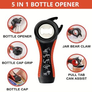 W18 Can Opener Multi Functional Five In One Beverage Bottle Opener Cap Twister Four Position Can Opener Anti Slip Cap Twister