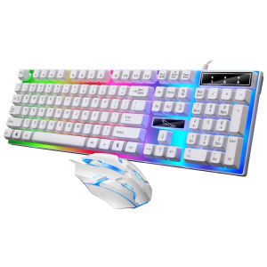 USB Wired Keyboard and Mouse Set Gaming and Working Mice & Keyboard Combos with Colorful LED lights Compatible for Dell HP PC and laptops Mabook Pro