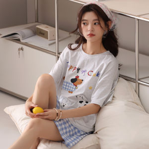 MiiOW | Pure Cotton Short Sleeve Womens Sleepwear Set Cartoon Oil Painting Sweet Home Clothes MiiOW Brand Comfortable Breathable Summer Pyjamas