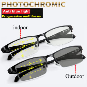2025 Transition Photochromic Progressive Reading Glasses Men Multi-Focus Anti Blue Ray UV400 Women Computer Hyperopia Spectacles