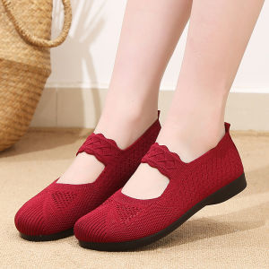 Womens Old Beijing Cloth Shoes Anti-slip Breathable Lightweight Knitted Soft Bottom Casual Shoes Comfortable Summer Flats