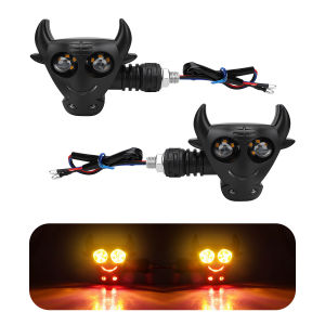 2PCS Mini Motorcycle Bullhead Turn Signals Light Dual Color Front Rear LED Driving Headlight Universal Motor Indicator Light