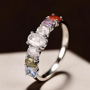 Huitan Simple Style Ring for Women Silver Color Inlaid Multiple Colors Versatile Party Wedding Chic Accessories Trendy Jewelry