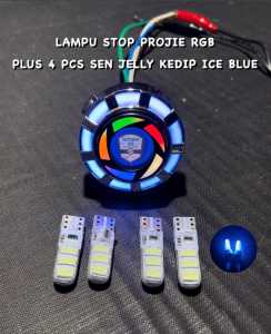 PROMO Paket Lampu Motor Lampu Stop Rem Projie Running Plus 4 Pcs Sein Jelly Kedip / Flash Ice blue Universal - TOA