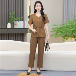 QIAOXIZI | Large Size Fashion Slimming Short Sleeve Summer Set 9-Bell Trousers