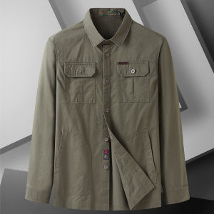 100% Pure Cotton Shirt Mens Loose plus Size plus Size Fat Man Turn-down Collar Coat Minimalist Ironing Free Long Sleeves Shirt