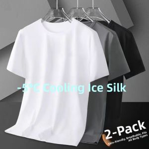 Ice Silk Thin Short Sleeve Mens T-Shirt Quick Dry Base Layer Summer Cool Feeling Lightweight Solid Color round Neck Top