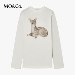 MO&Co. | Vintage Deer Print Hemp Cotton Long Sleeve T-shirt