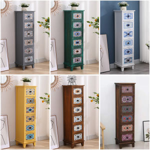 Narrow Real Wood Drawer Style Storage Cabinet for Kitchen Bedroom Vintage Gap Cabinet Small Size Side Cabinet Organizing
