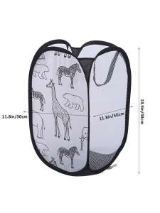 Black Storage Basket for Dirty Clothes Debris Home Laundry Basket Giraffe Printed Polyester Mesh Fabric Organizers 19x19x12" 90g
