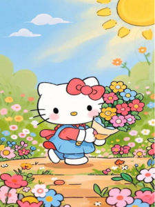 Bandai | Oil Painting Sanrio Cartoon Hello Kitty By Numbers Home Decor Modern Wall Decor for Living Room Bedroom Perfect Gift No Frame