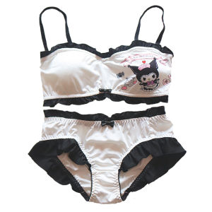 ชุดชั้นในสตรีน่ารัก 3/4 คัพ ไม่มีโครง ไม่มีสาย ลายการ์ตูน Kuroko ลายสุนัขกลิ้ง ชุดชั้นในนักเรียน ชุดชั้นในสตรี