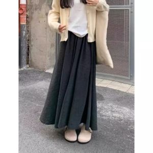 High Waist Draped A-Line Midi Skirt plus Size Elastic Waist Womens Spring Autumn Loose Lazy Style Long Skirt for Plump MM
