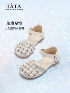 Tata Princess Shoes for Girls Crystal Sandals Fashionable Spring Summer Kids Leather Shoes Slip-On Soft Surface Leather