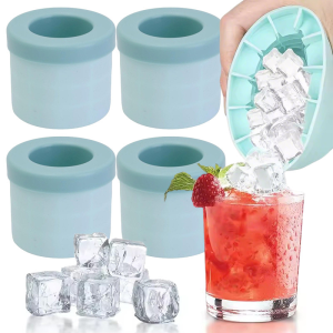 3pcs Food Grade Covered Silicone Ice Tray / Compact Cylinder Round Ice Cube Mold / Durable Freezer Ice Making Bucket / Practical DIY Ice Making Tool for Daily Beverage Use