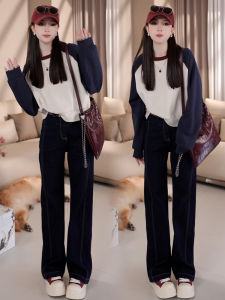 เสื้อฮู้ดคอกลมแขนยาวสไตล์เกาหลีสำหรับผู้หญิง ทรงหลวม ปกติ ฤดูใบไม้ผลิและฤดูใบไม้ร่วง เสื้อชั้นในลำลองสีบล็อกแฟชั่นสำหรับผู้หญิงวัยกลางคน