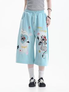 zuocisankon | Vintage Cartoon Plush Wide Leg Cropped Pants