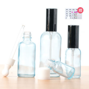 Blue Glass Spray Bottle for Hydrating Essence Oil Floral Water Press Dispenser Essential Oil Rollerball Dropper Bottle