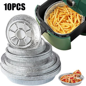 10PCS Round Aluminum Foil Tin Tray Non-stick Air Fryer Oil-proof Disc Disposable Disk For BBQ Steamer Kitchen Supplies
