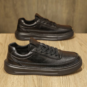 Mens Casual Leather Shoes 2025 Autumn Winter Thick Bottom Leisure Teenagers Universal Sports Fashionable White Shoes