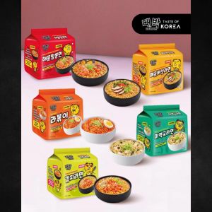 Daebak Ramyeon/ Ramyun / Korea Instant Noodles 5 Flavours Pack of 5 (103g each) - Kimchi Rabokki (Tteokbokki Rice Cake Sauce) Jjamppong (Seafood) Maeun Beoseos (Spicy Mushroom) Miyeok Guk (Seaweed)