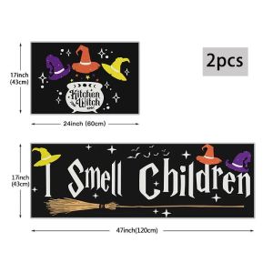Bộ Thảm Nhà Bếp Hình Mũ Phù Thủy Halloween Chống Trơn Trượt Có Thể Giặt Được Thảm Trải Sàn Ma Quái Cho Bữa Tiệc Tại Nhà Trang Trí Ngày Lễ Lớp Lót PVC Có Thể Giặt Được